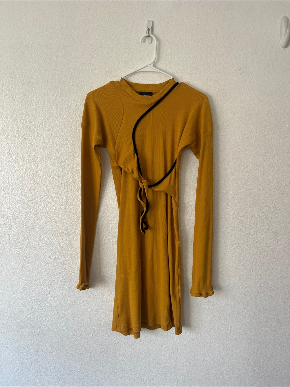 Ottolinger Yellow Black Lounge Rib Mini Dress Size XL - Picture 2 of 6